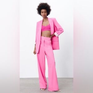Zara Bubble Gum Pink Long WideLeg Linen Pants